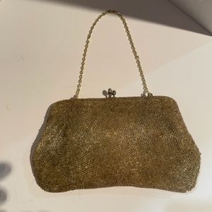 1960's VINTAGE GOLD CRYSTAL THREAD EVENING PURSE